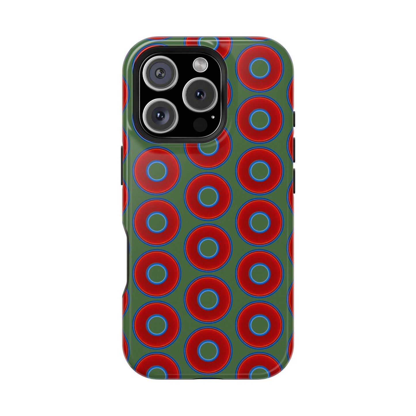 Magnetic Tough Donut Case - red vivid donut print w/dark green background