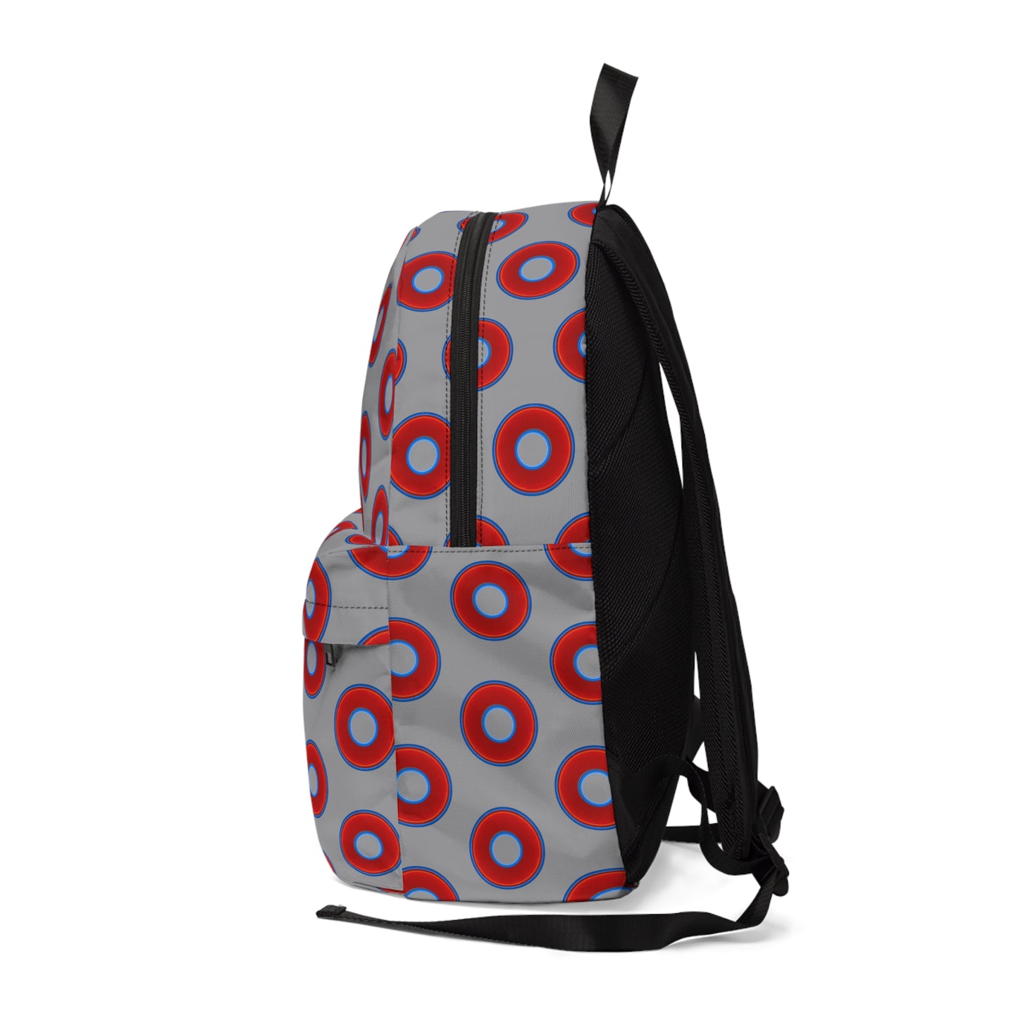 Donut Backpack - red vivid donuts w/gray background