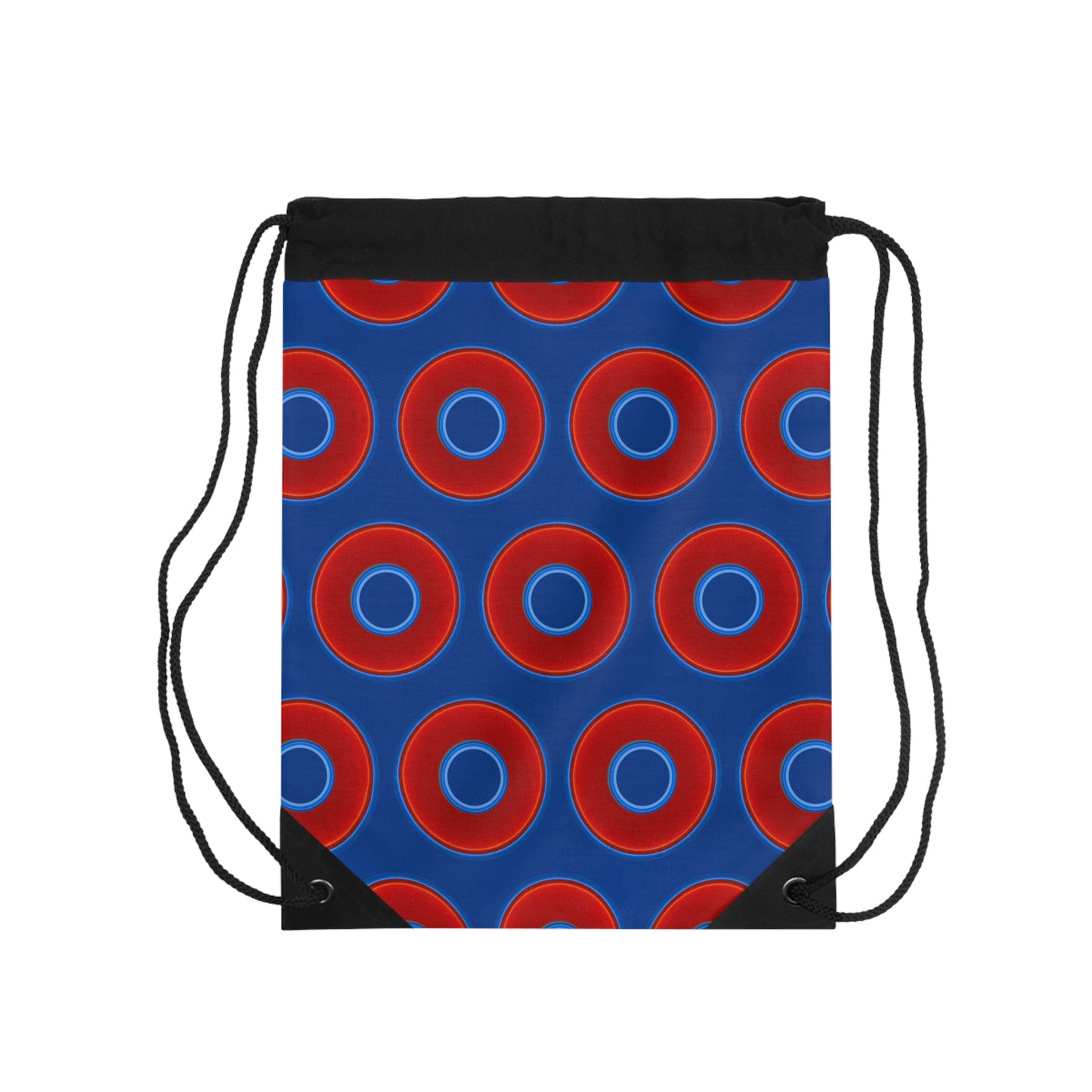 Lumpy Donut Drawstring Bag - red vivid donuts print w/dark blue background