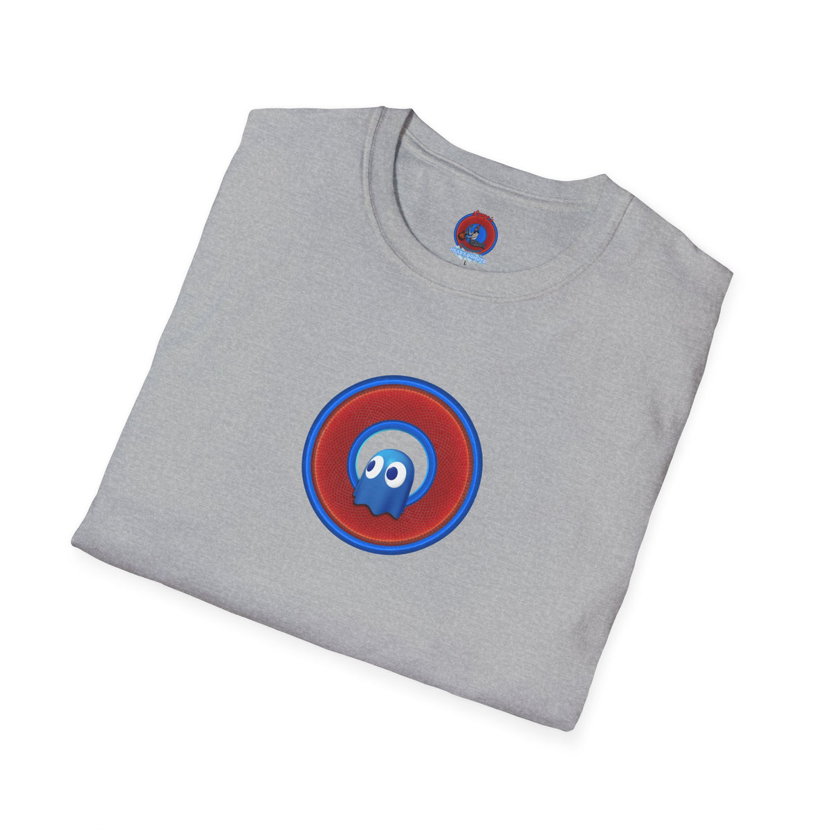 Classic Donut Tee - Unisex Soft-Style - "The Story of the Donut - a Ghostly Good Time" - red/blue rustic donut - variant 1
