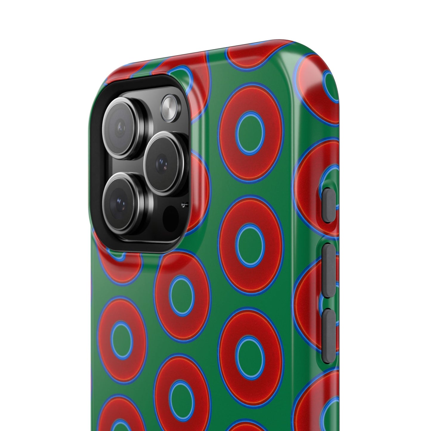 Impact-Resistant Lumpy Donut Case - red vivid donut print w/green background