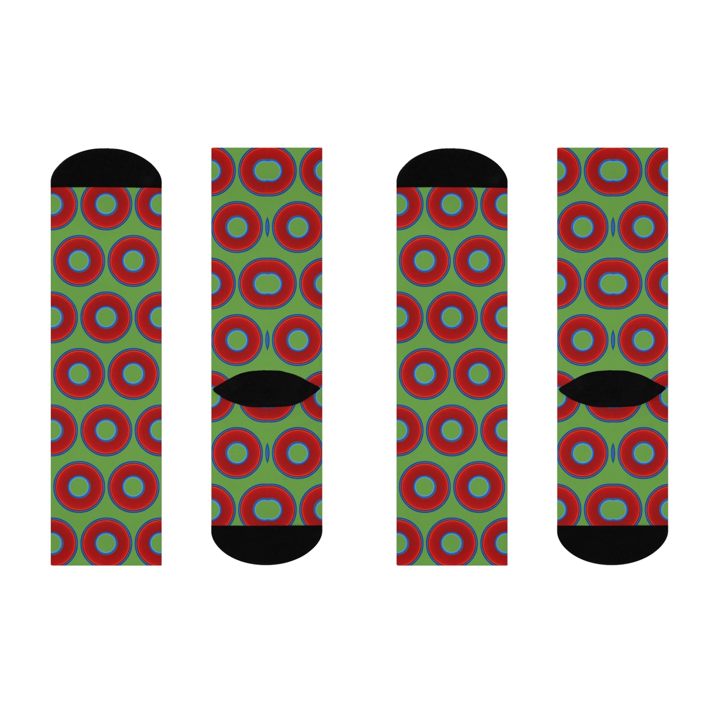 Lumpy Sox - cushioned crew - vivid red donut print w/light green background