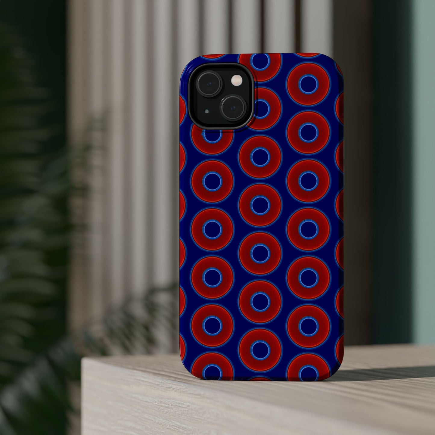 Magnetic Tough Donut Case - red vivid donut print w/vivid navy blue background