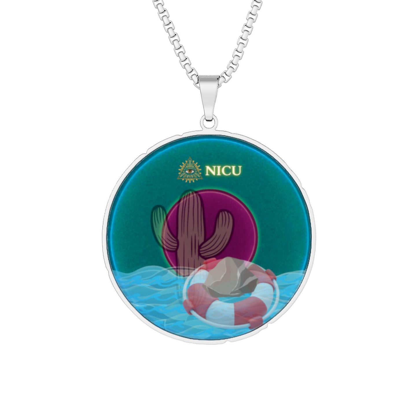 Lump's Heady Donut Necklace - 1" x 1" Stainless Steel Pendant - "The Donut Pendant that Conveys" - vivid dark teal donut