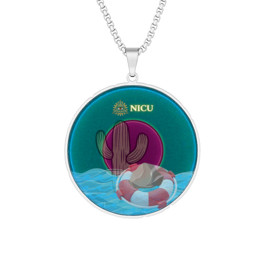 Lump's Heady Donut Necklace - 1" x 1" Stainless Steel Pendant - "The Donut Pendant that Conveys" - vivid dark teal donut