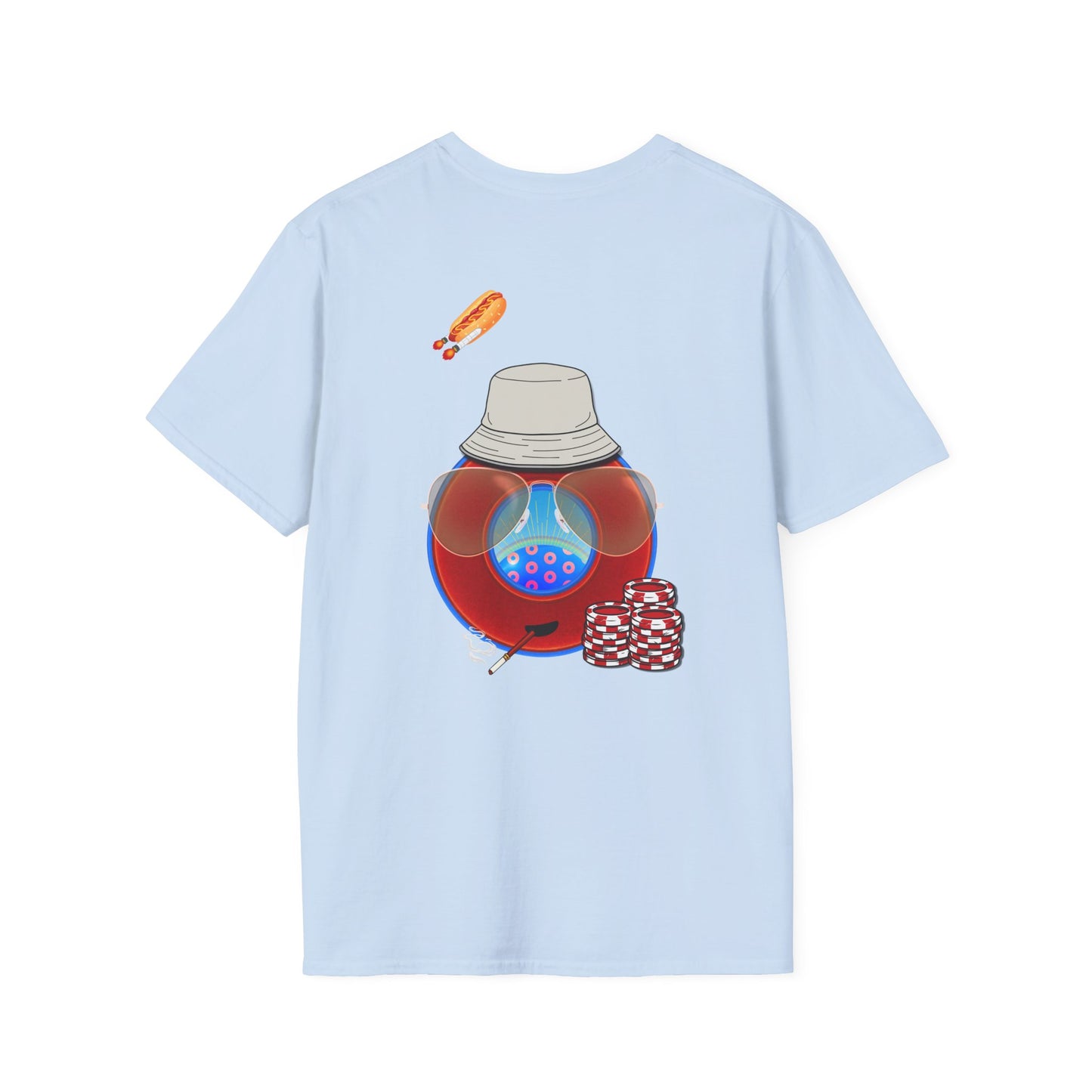 Classic Donut Tee - Unisex Soft-Style - "Gonzo Donut - Fear & Loathing in Gamehendge" -  vivid red donut w/raw dogger - variant 6