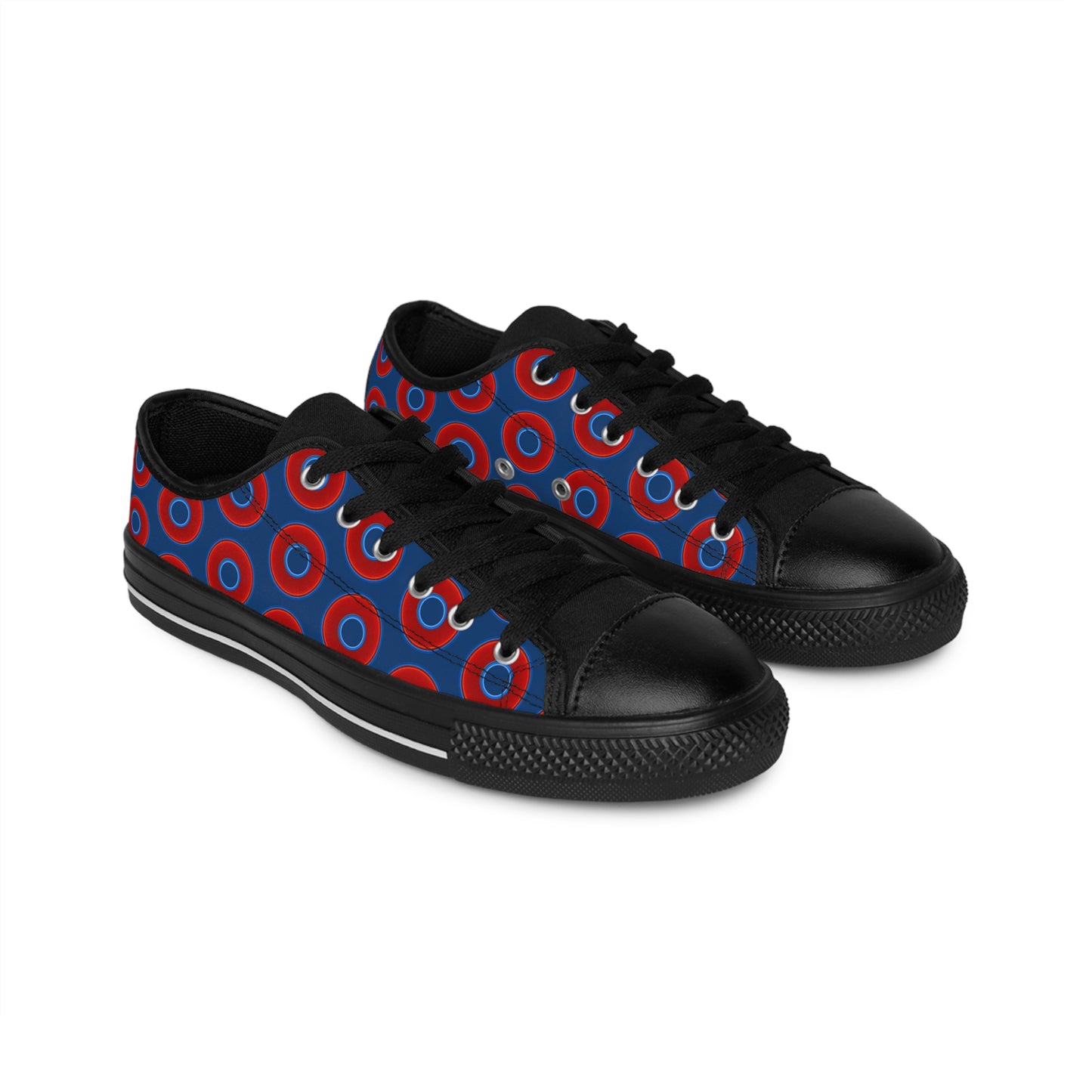 Men's Cushiony Convectors - Low Top - large red vivid donut print w/Atlantic navy background
