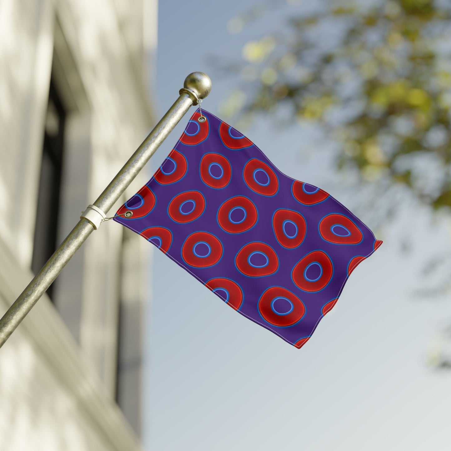 Lumpy Flagpole Sitters - Donut Flags [12" x 18"] - red vivid donut print w/dark purple background