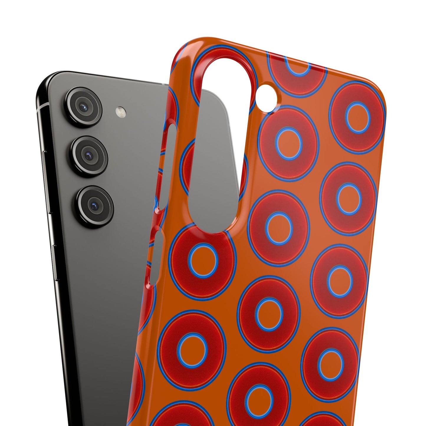 Lumpy Donut Snap Case - red vivid donut print w/dark orange background