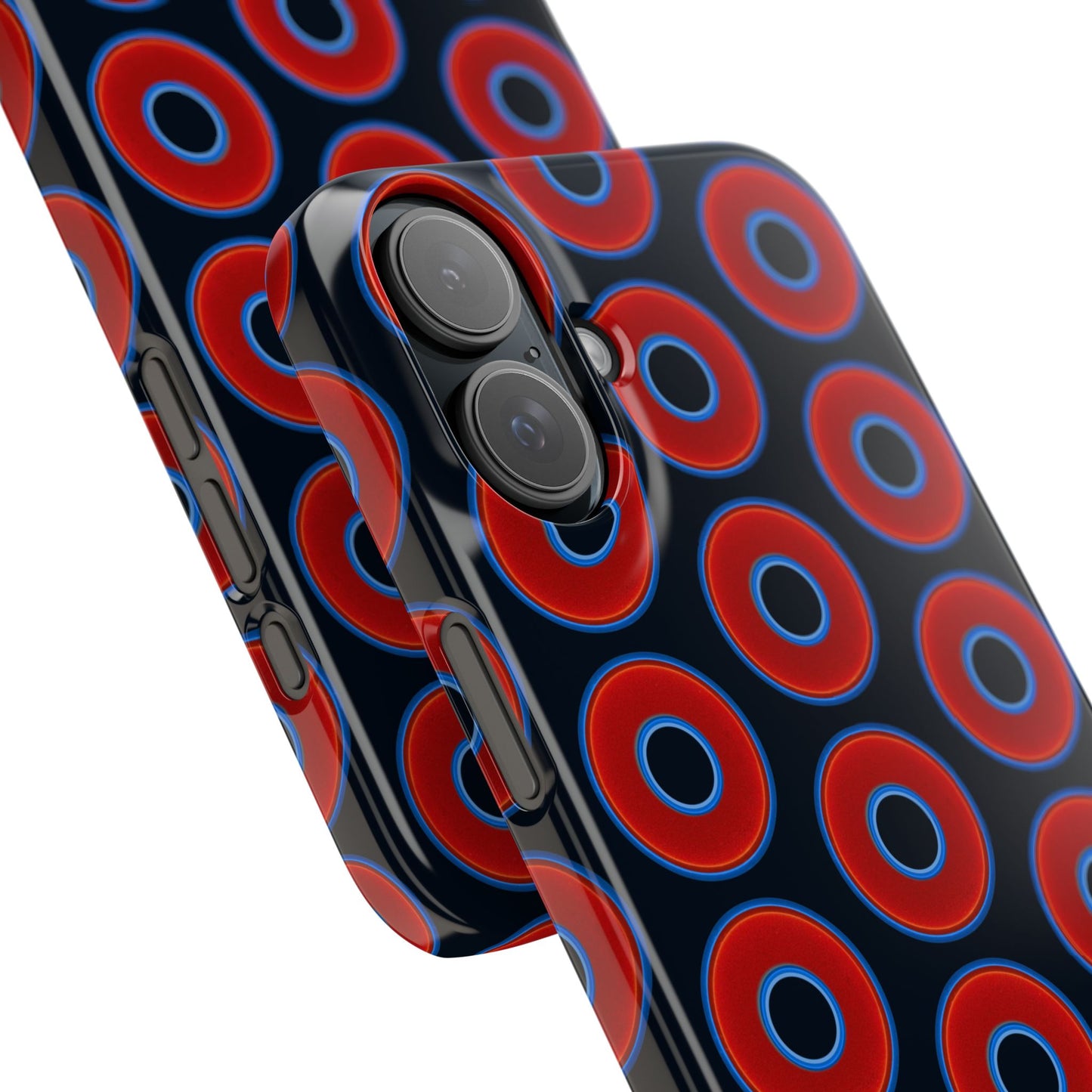 Lumpy Donut Snap Case - red vivid donut print w/blue charcoal background