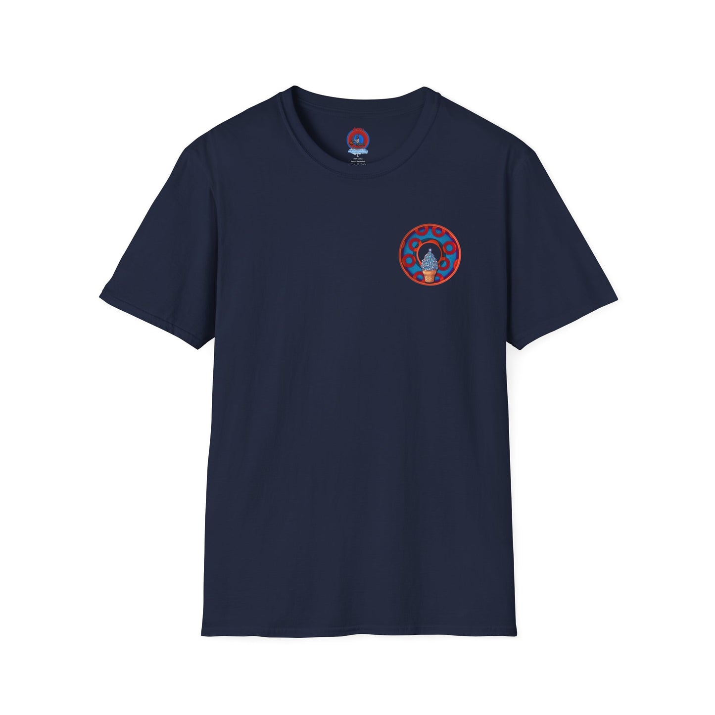 Classic Donut Tee - Unisex Soft-Style - "We All Scream It's ICE Cream" - blue/red rustic paradox donut