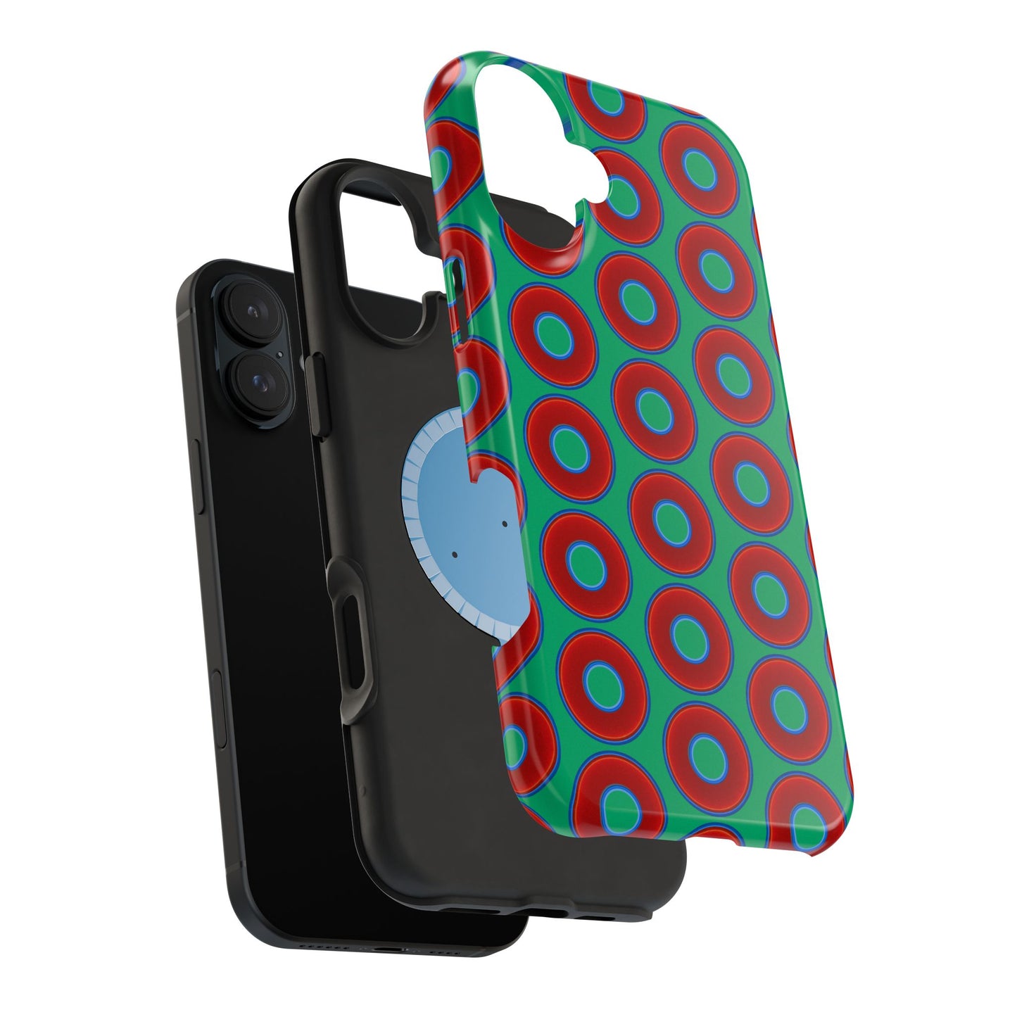 Magnetic Tough Donut Case - red vivid donut print w/jade green background