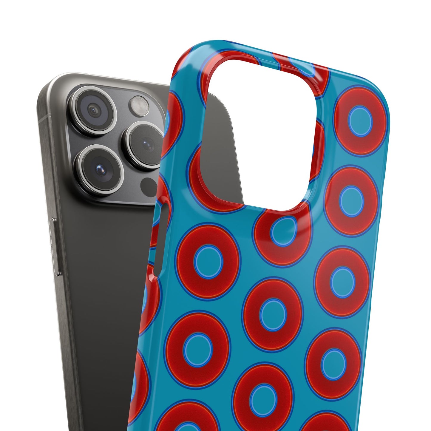 Lumpy Donut Snap Case - red vivid donut print w/aquamarine blue background
