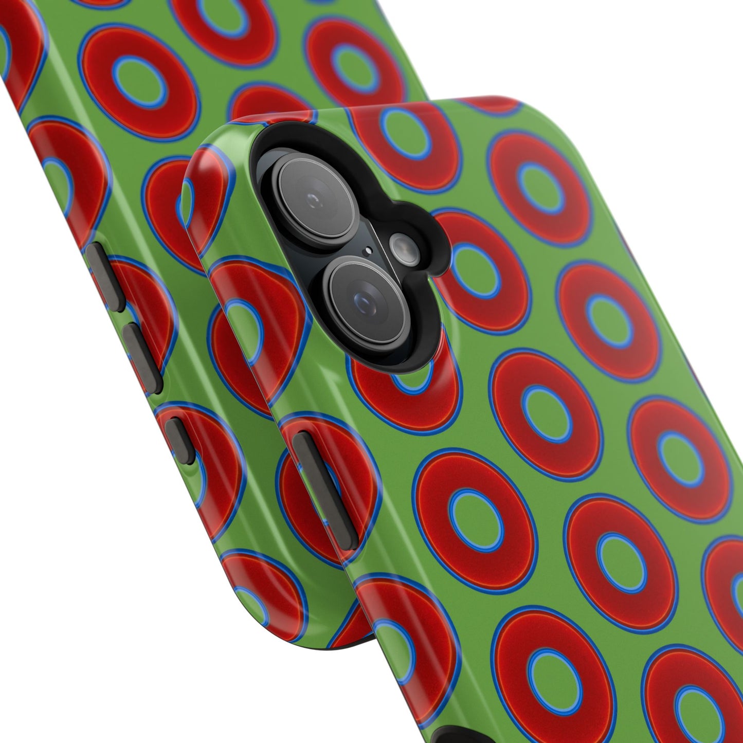 Impact-Resistant Lumpy Donut Case - red vivid donut print w/light green background