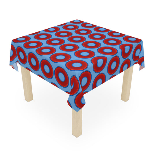 Lumpy Tablecloth - 55.1" x 55.1" - vivid red donuts w/light blue background