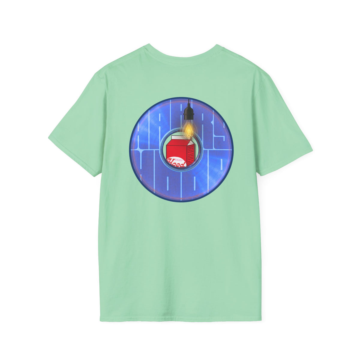 Classic Donut Tee - Unisex Soft-Style - "Harry Left His Donut Shirt" - series 1.0  - variant 4 - purple/blue donut - w/milk & light on