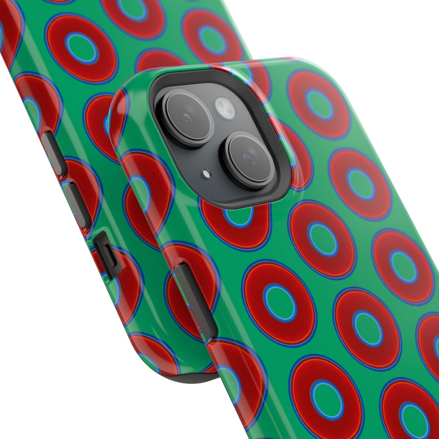 Impact-Resistant Lumpy Donut Case - red vivid donut print w/jade green background