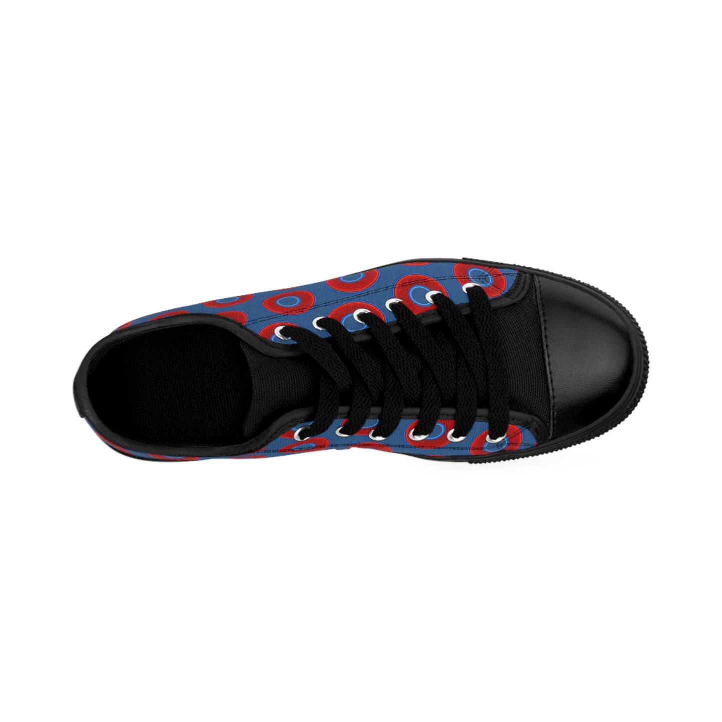 Men's Cushiony Convectors - Low Top - large red vivid donut print w/light navy background