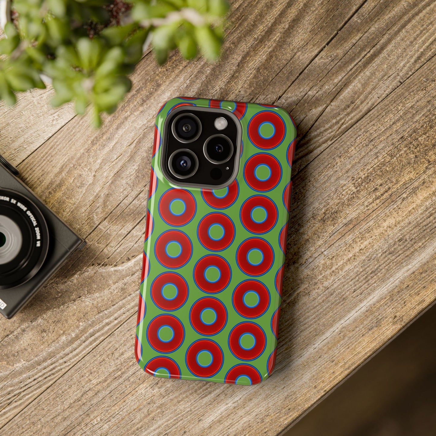 Magnetic Tough Donut Case - red vivid donut print w/light green background