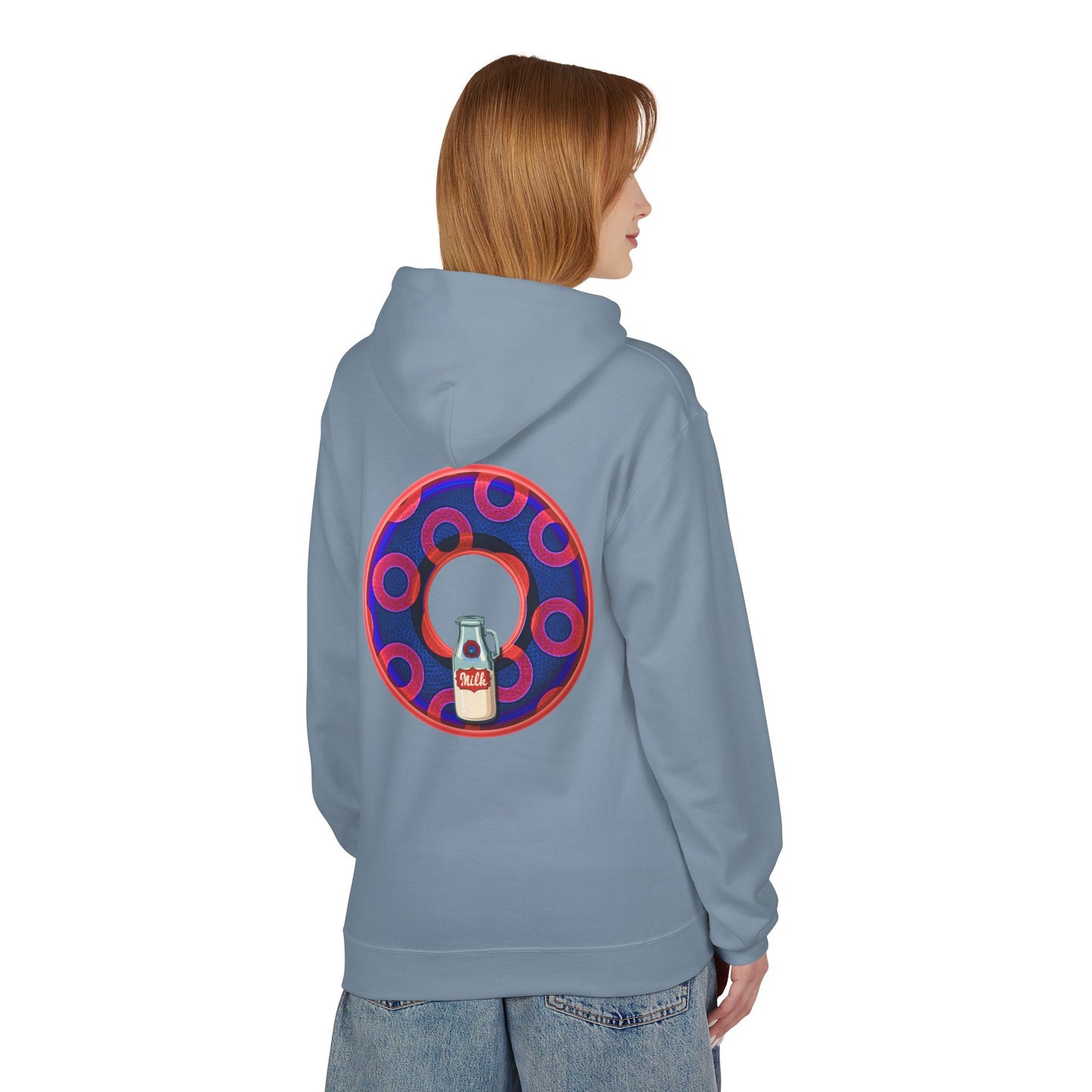 Fleece Harry Hoodies [Midweight Soft-style] - "Wooked Cream Dairy - YEMSG Donut" - electric blue/red rustic paradox donut - variant 2