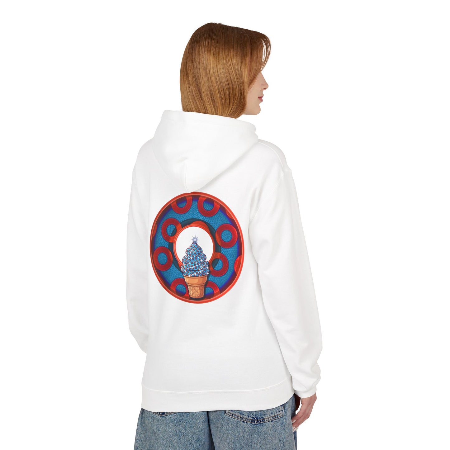 Fleece Harry Hoodies [Midweight Soft-style] - "We All Scream It's ICE Cream - YEMSG Donut" - blue/red rustic paradox donut