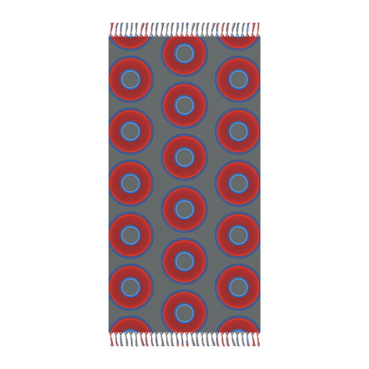 Oversized Lumpy Beach Towel - vivid red donuts w/dark gray background