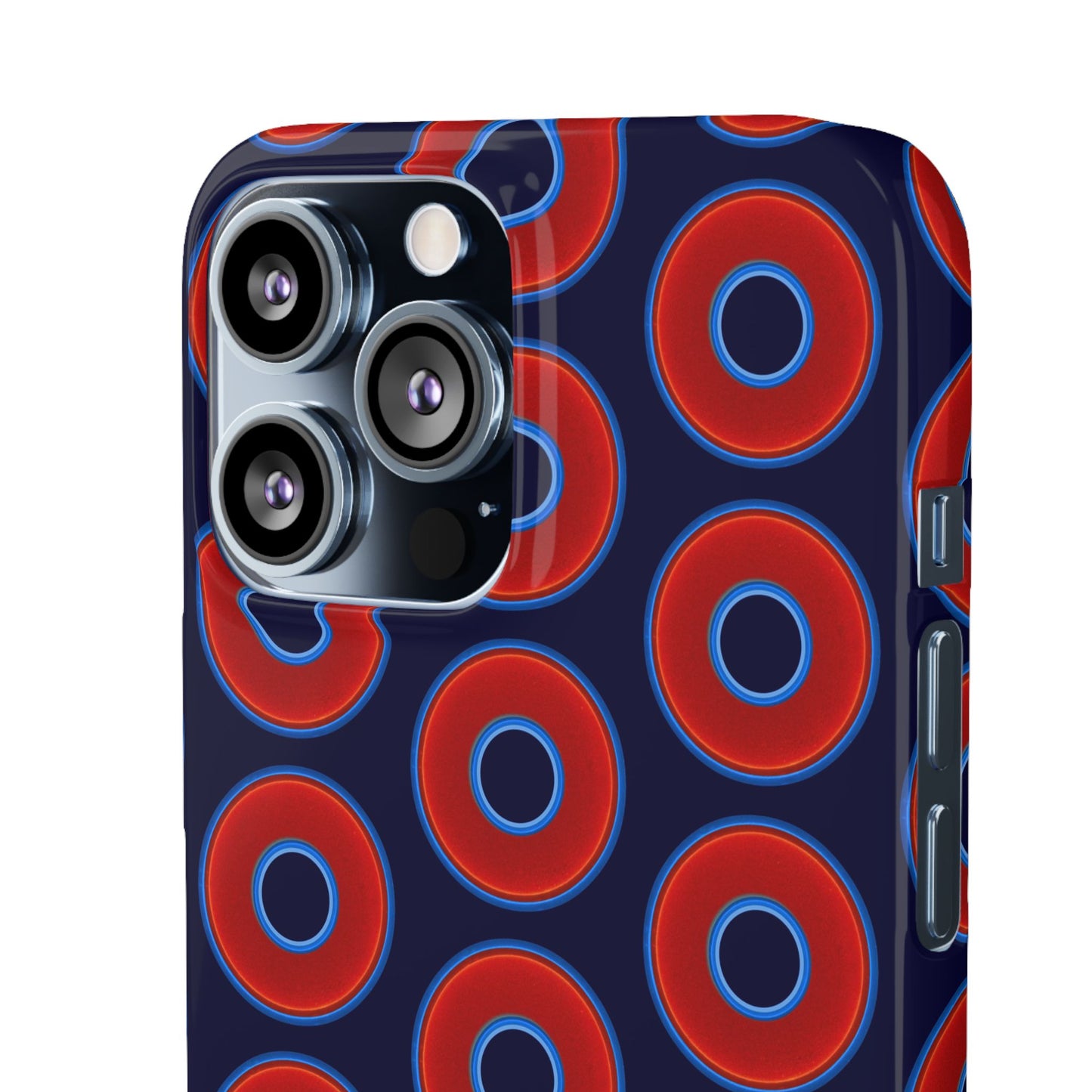Lumpy Donut Snap Case - red vivid donut print w/midnight blue background