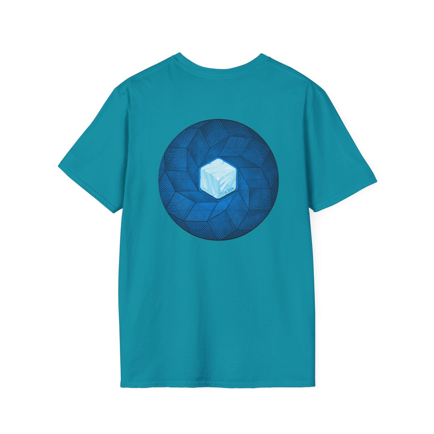 Coffee Traders Tee - Unisex Soft-Style - "Tasty Coffee" - paradoxical donut/cubed blue donut - variant 2 - logo front/It's Ice Cube's back