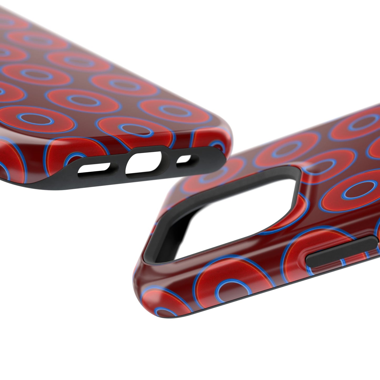 Impact-Resistant Lumpy Donut Case - red vivid donut print w/dark red background