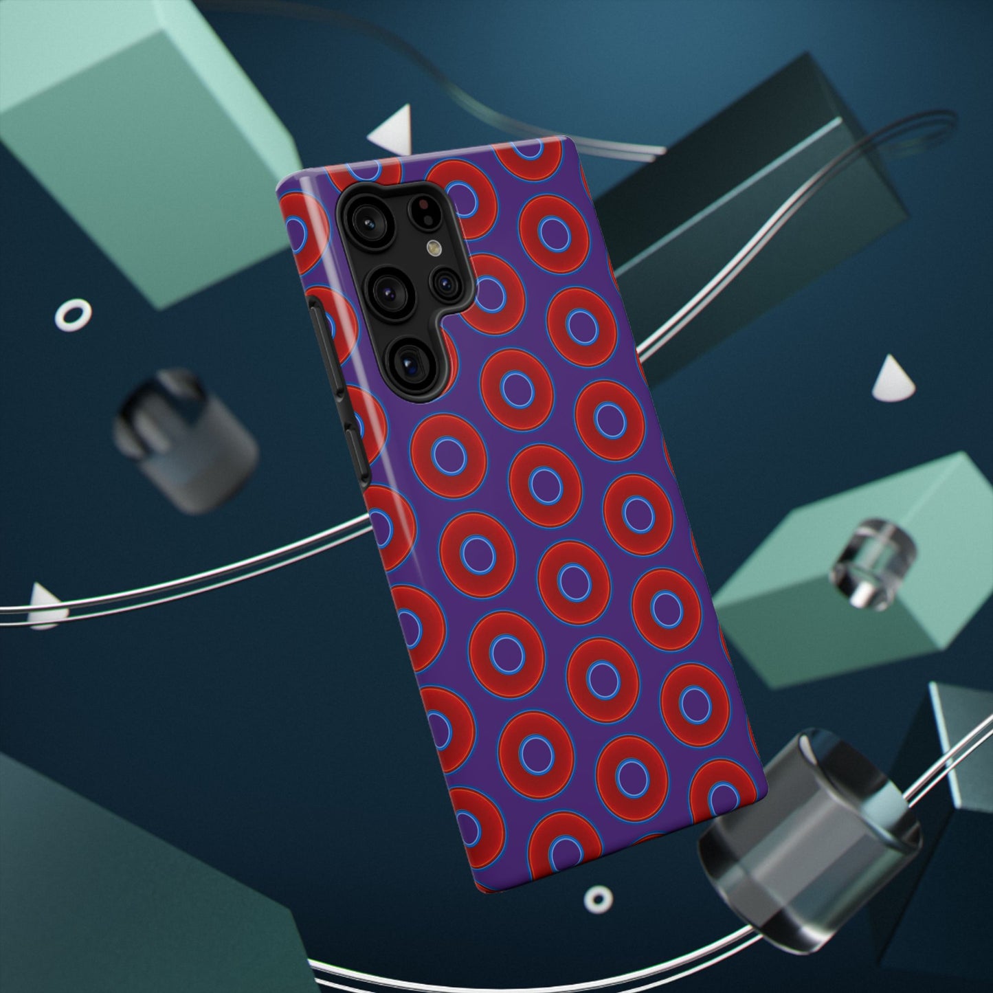 Impact-Resistant Lumpy Donut Case - red vivid donut print w/dark purple background
