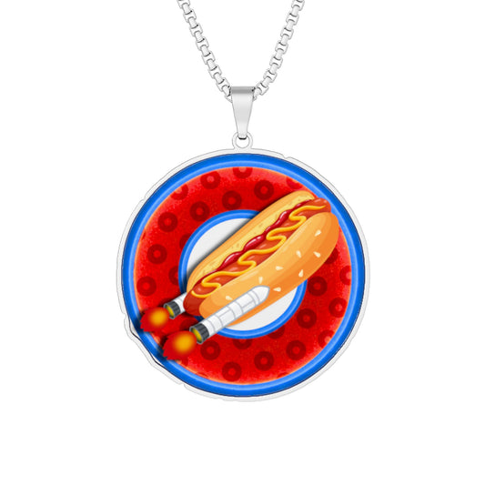 Lump's Heady Donut Necklace - 1" x 1" Stainless Steel Pendant - "Viva Las Vegas Donut" - red/blue paradox donut w/raw dogger - variant 2