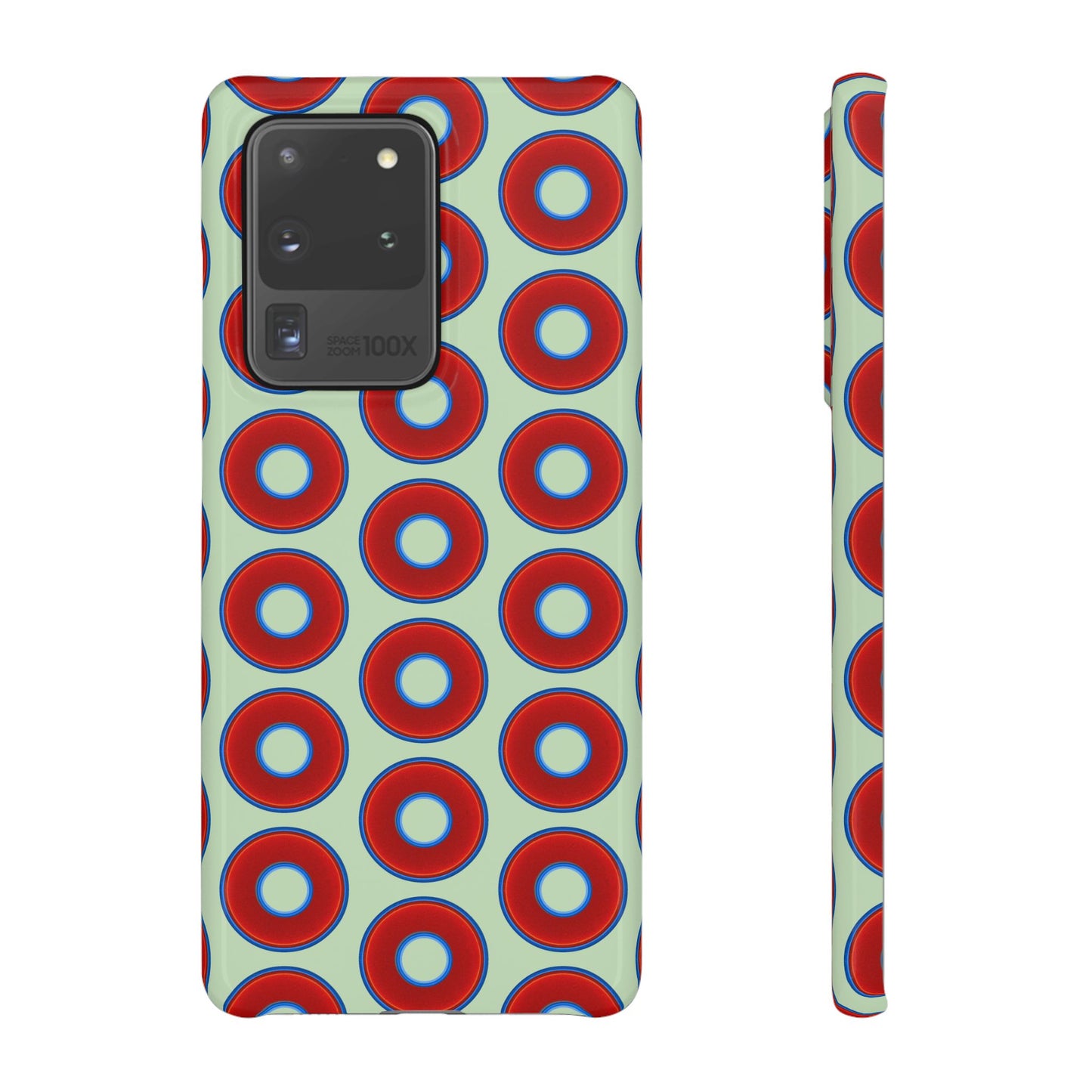 Lumpy Donut Snap Case - red vivid donut print w/seafoam green background