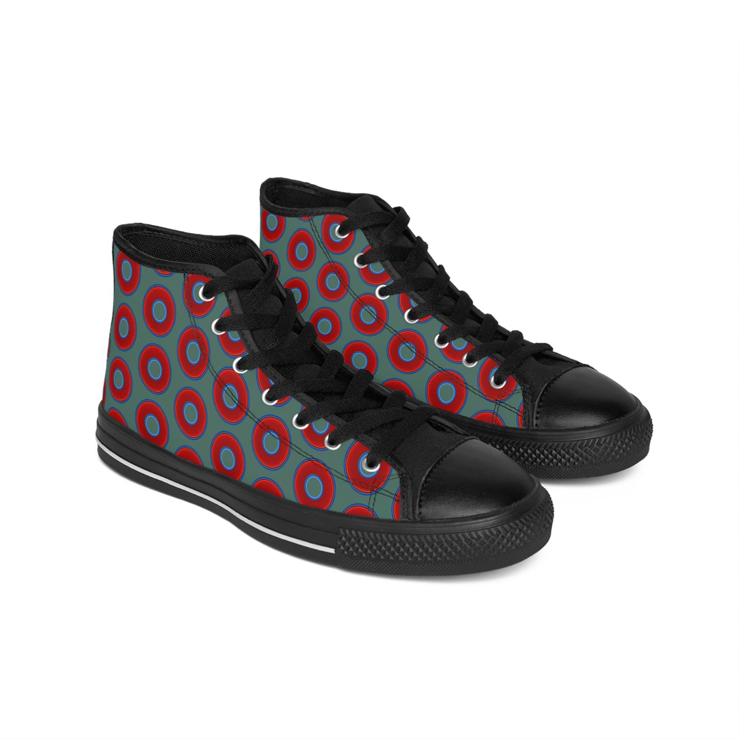 Men's Cushiony Convectors - High Tops - red vivid donuts w/Fenway green background