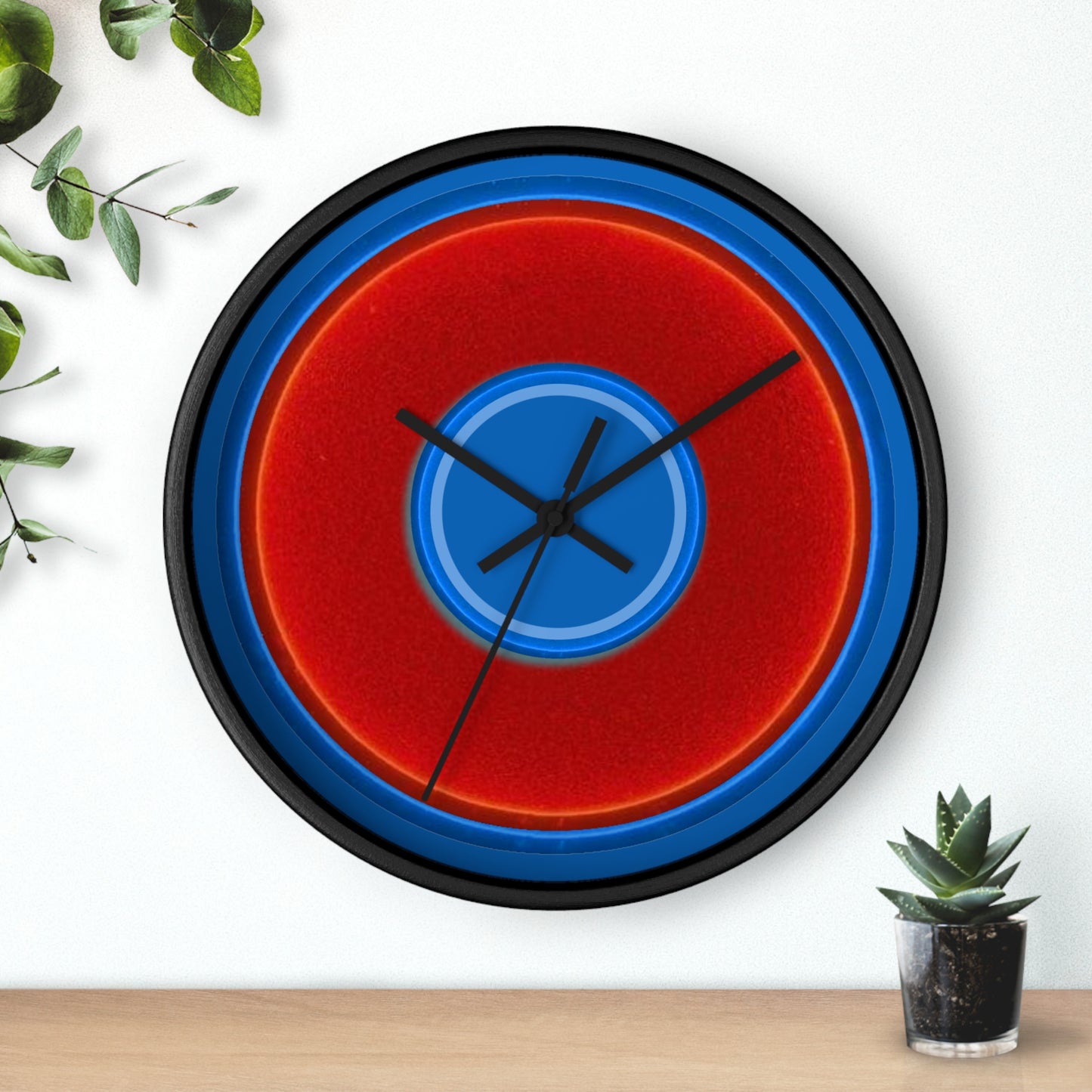 Lumpy Wall Clock - red vivid donut - variant 1 w/dark royal blue background