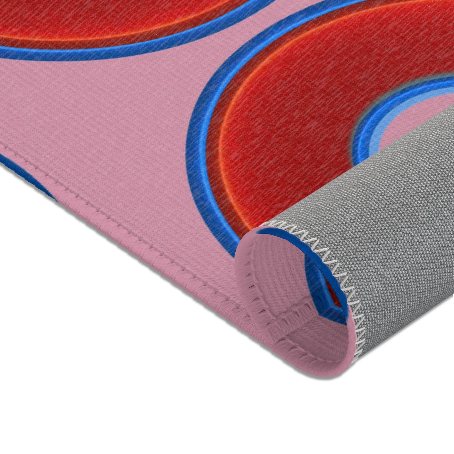 Lumpy Donut Print Rug - choice of 3 sizes - vivid red donut print w/pale magenta background