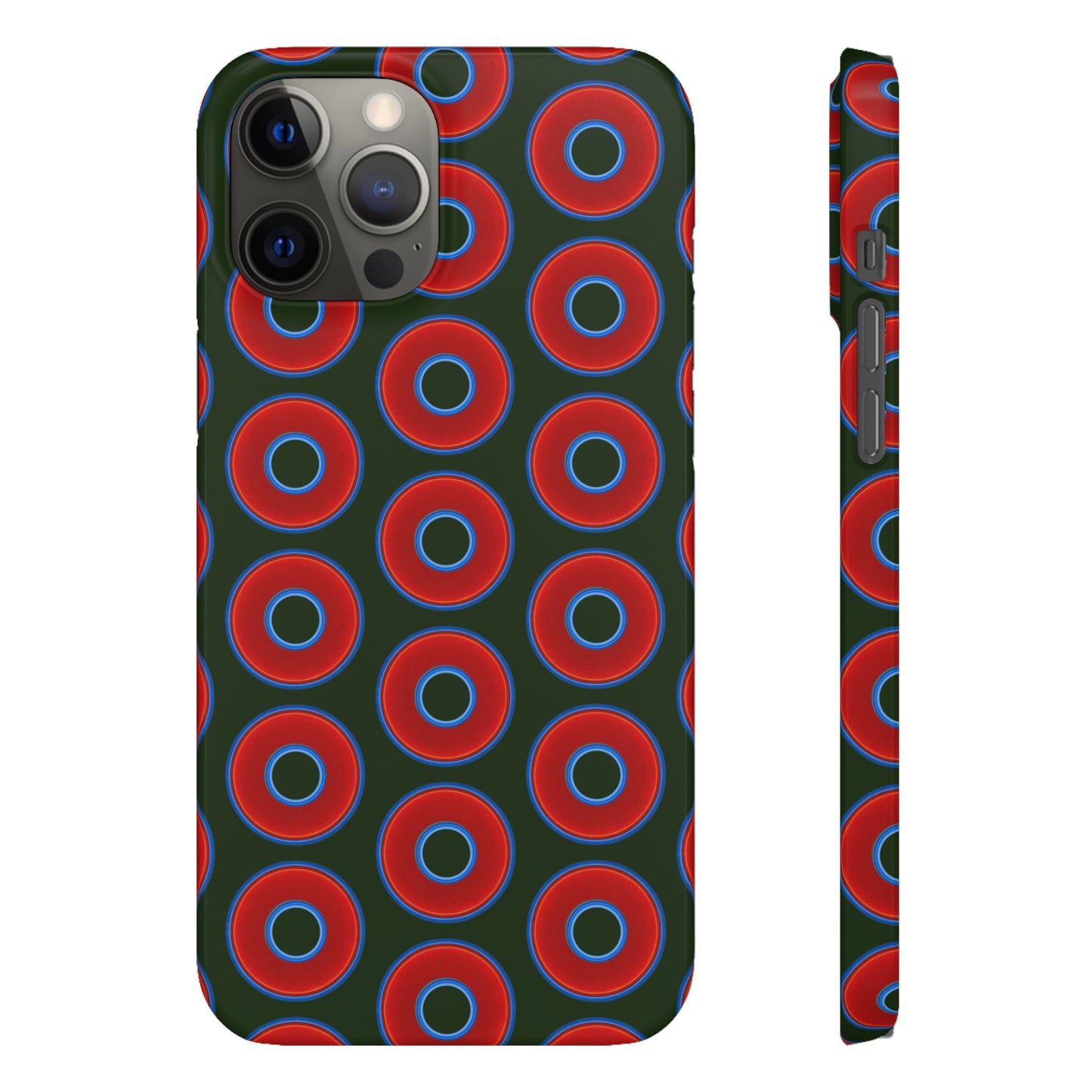 Lumpy Donut Snap Case - red vivid donut print w/deep forest green background