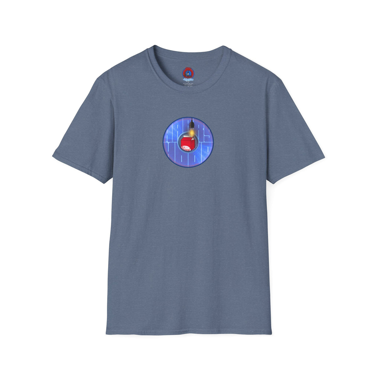 Classic Donut Tee - Unisex Soft-Style - "Harry Left His Donut Shirt" - series 1.0  - variant 4 - purple/blue donut - w/milk & light on
