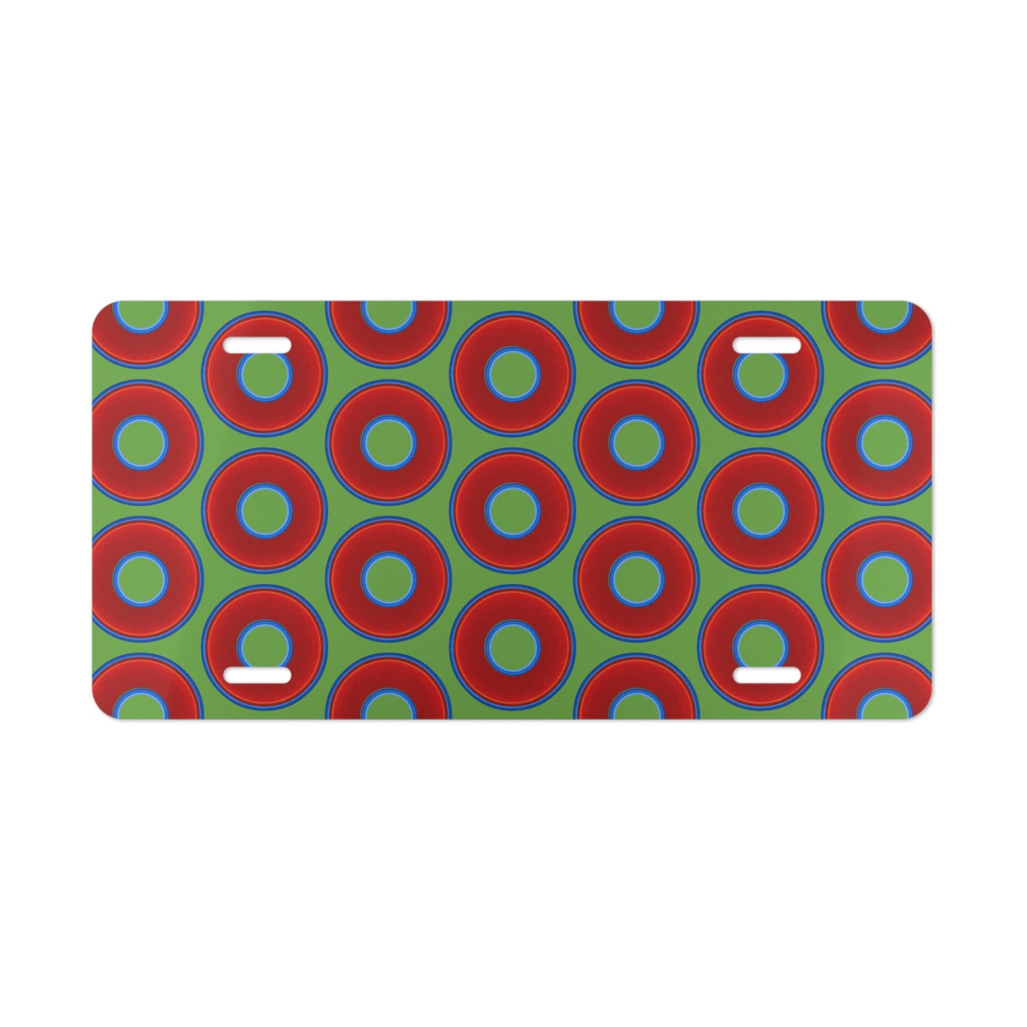 Lumpy Donut Vanity Plate - red vivid donut print w/light green background