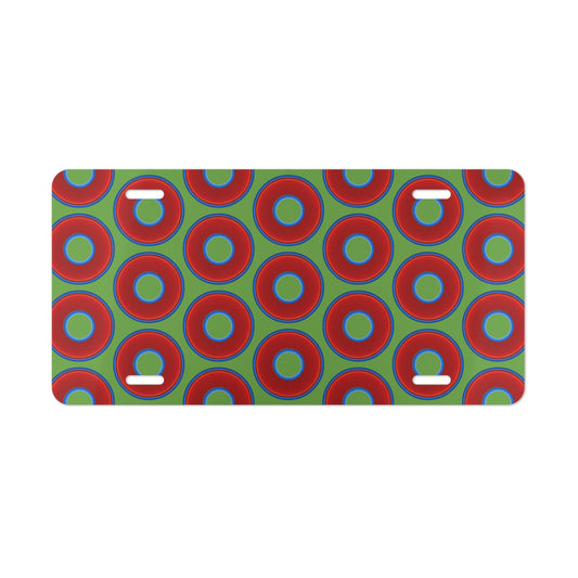 Lumpy Donut Vanity Plate - red vivid donut print w/light green background