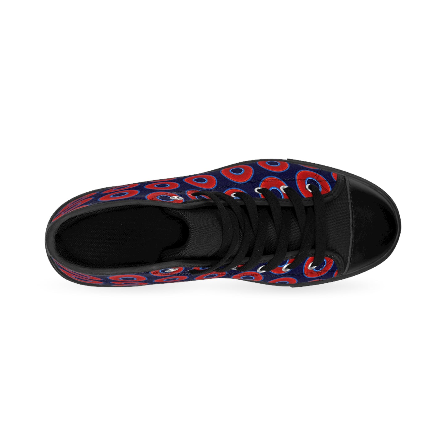 Men's Cushiony Convectors - High Tops - red vivid donuts w/midnight blue background