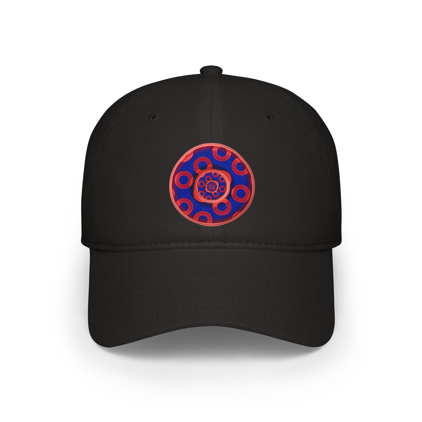 Lumpy Donut Baseball Cap - "Paradoxical Weathered Donut" - variant 2 - red/blue donuts donut w/