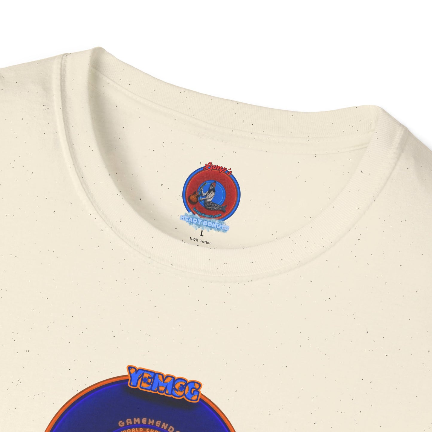 Classic Donut Tee - Unisex Soft-Style - "Diedrich Knickerbocker's Donut" - vivid blue/orange donut - variant 1