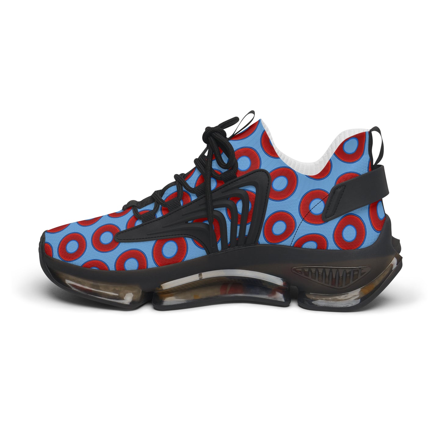 Women's Donut Kicks - red vivid donut print w/light blue background