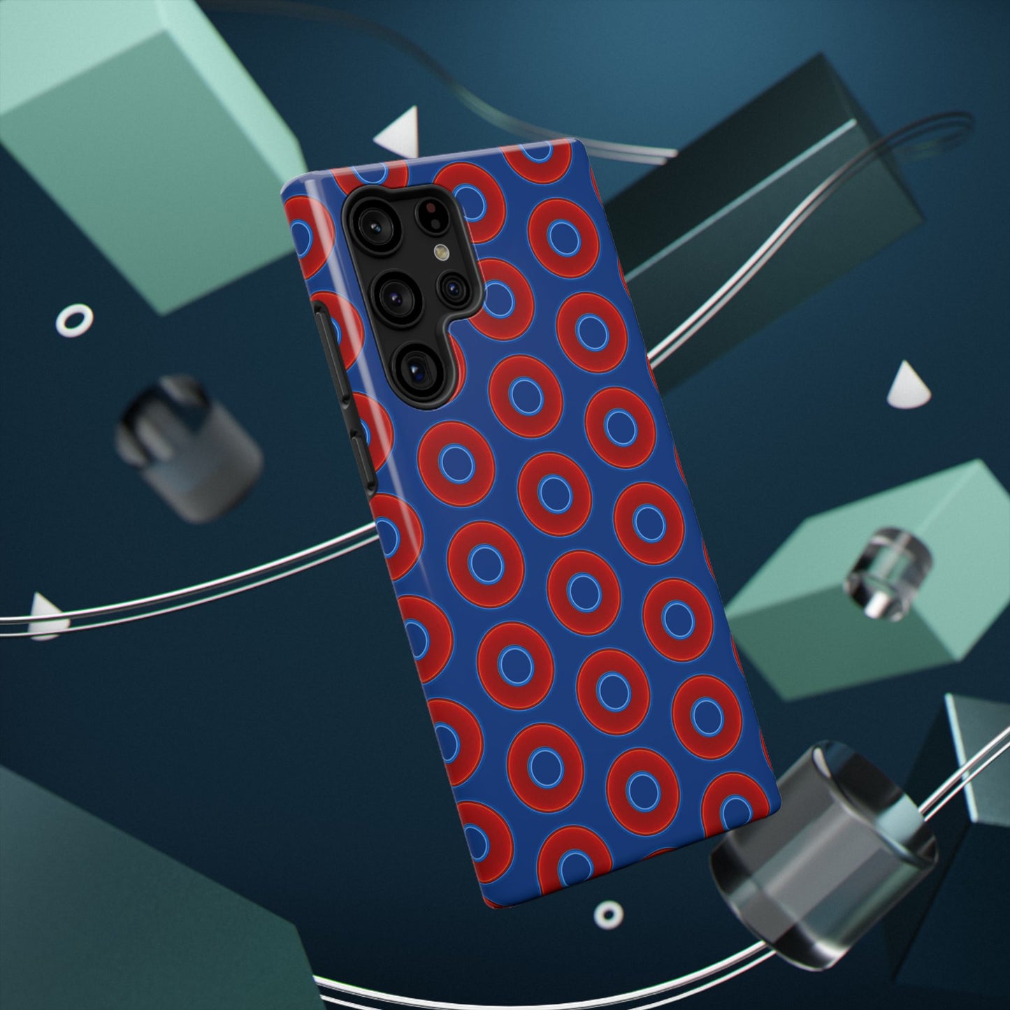 Impact-Resistant Lumpy Donut Case - red vivid donut print w/dark blue background