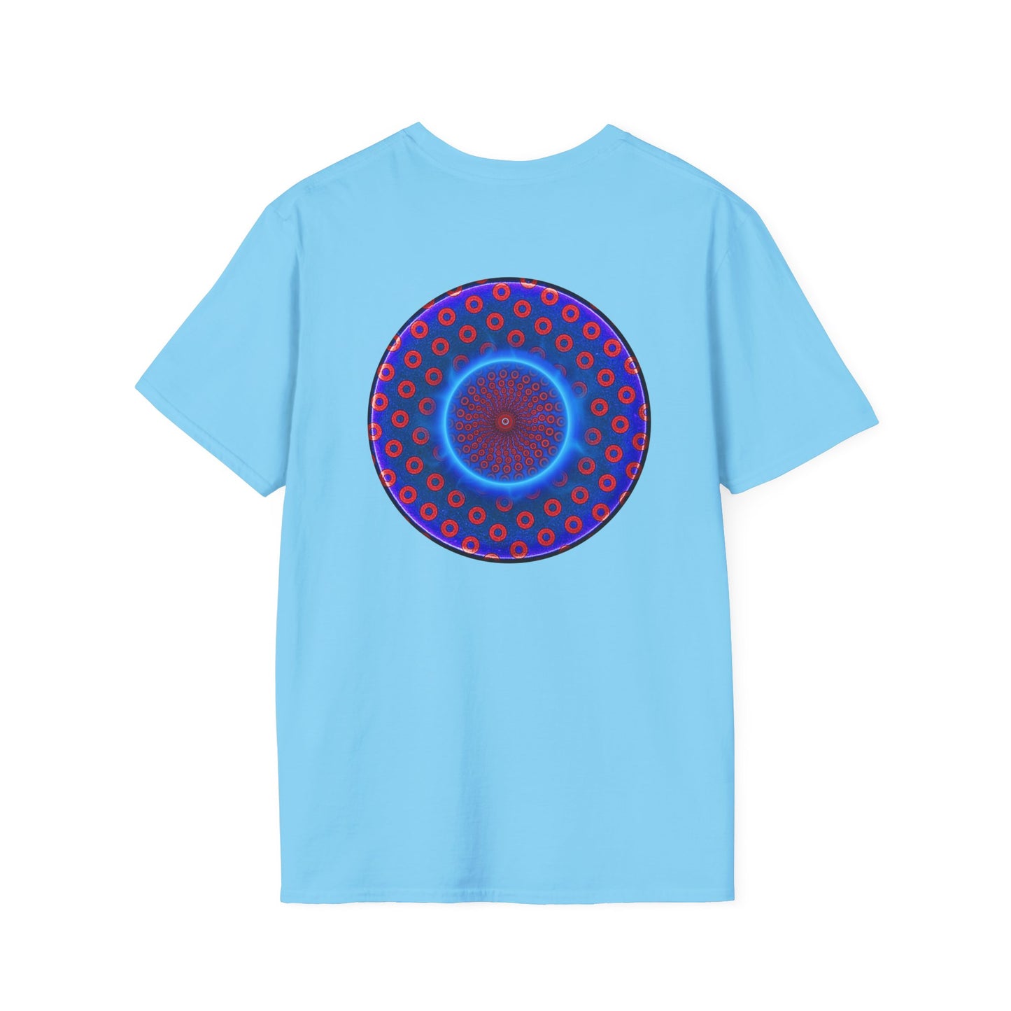 Classic Donut Tee - Unisex Soft-Style - "Split Open Donut Melt" - blue/red electric paradox donut - variant 1
