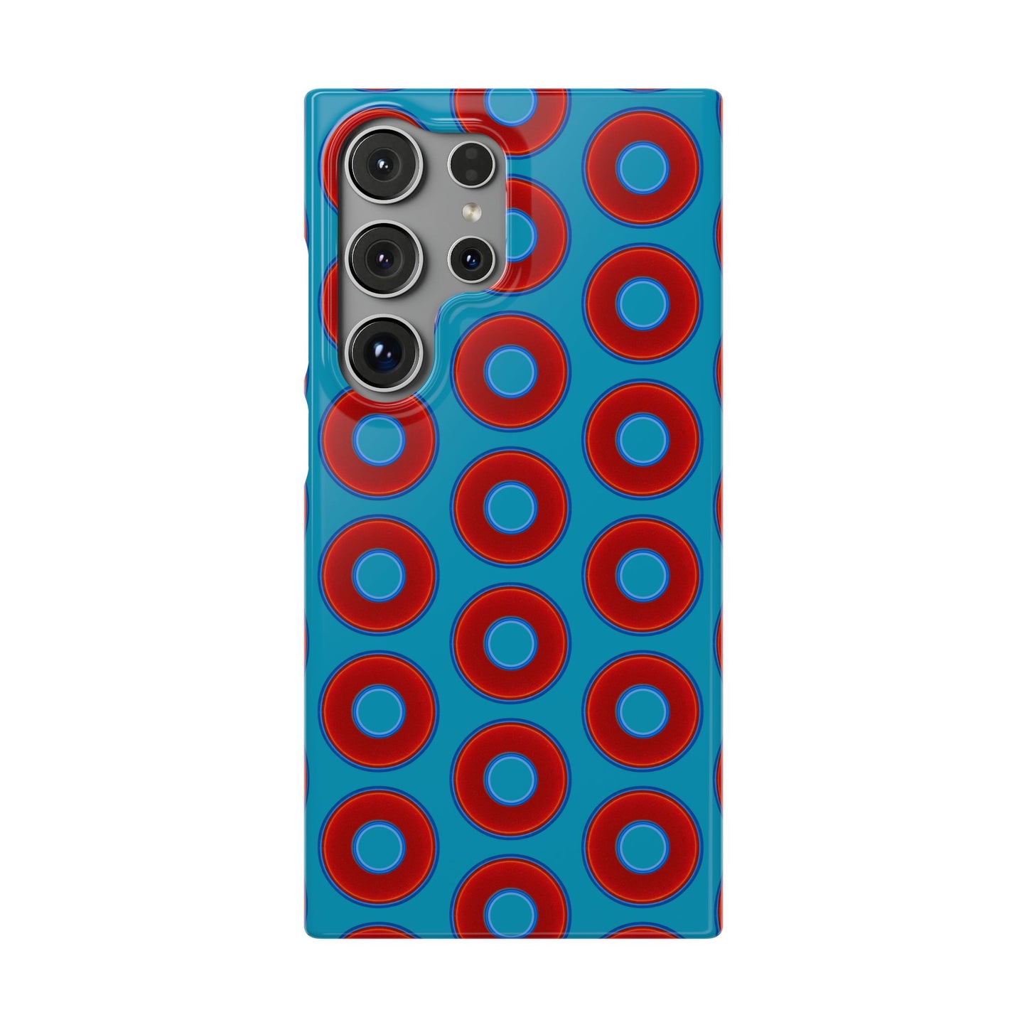 Lumpy Donut Snap Case - red vivid donut print w/aquamarine blue background