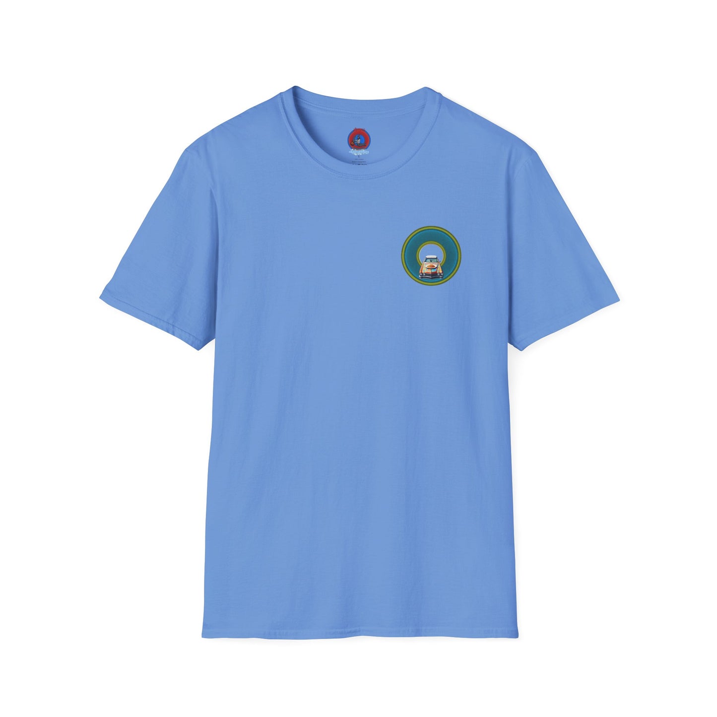 Classic Donut Tee - Unisex Soft-Style - "Cadillac Rainbow Spaghetti Incident" - series 1.0  - variant 1 - blue/green donut