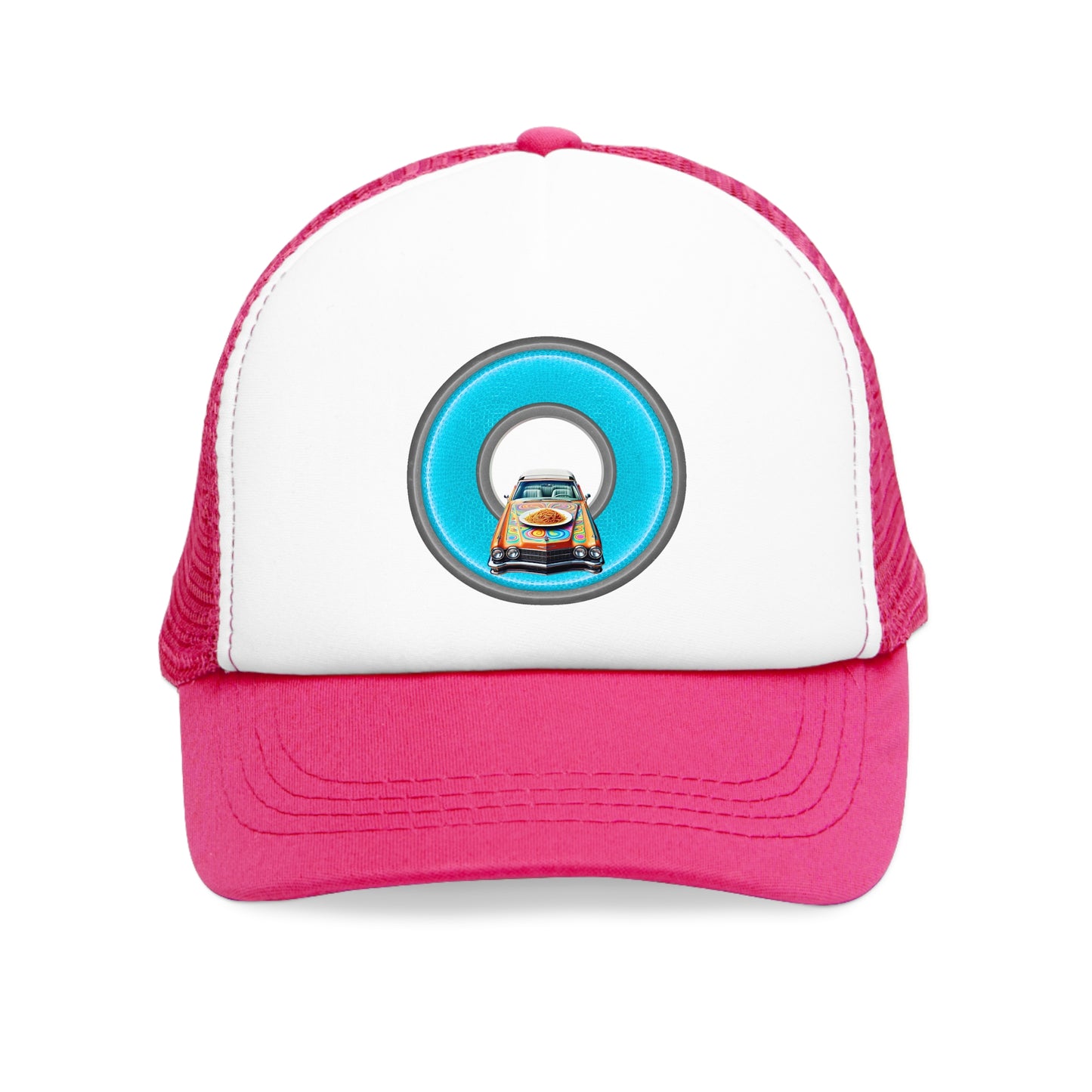 Lumpy Trucker Hat - "Cadillac Rainbows & Eating on the Run" - variant 2 - turquoise donut