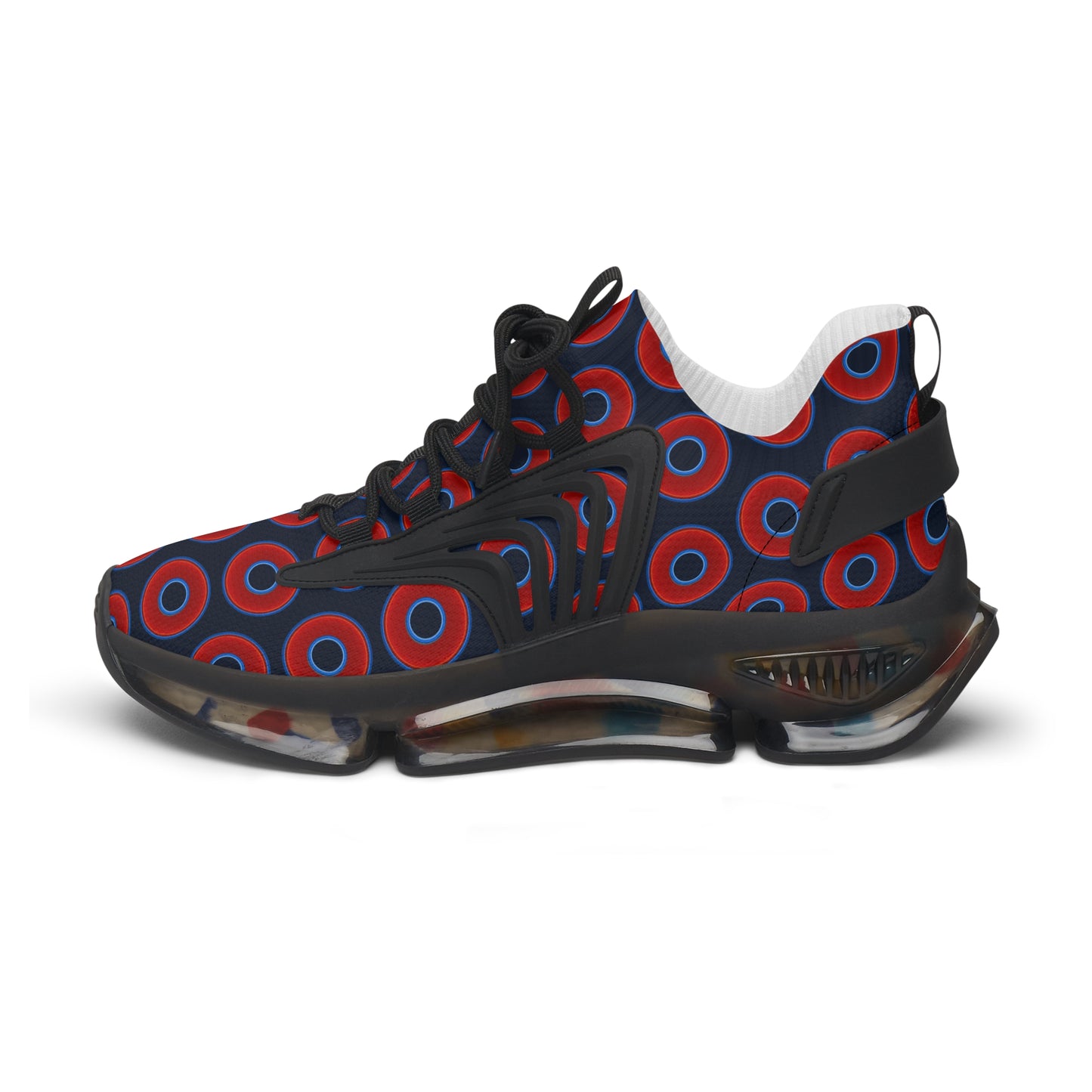 Women's Donut Kicks - red vivid donut print w/dark teal elite blue background