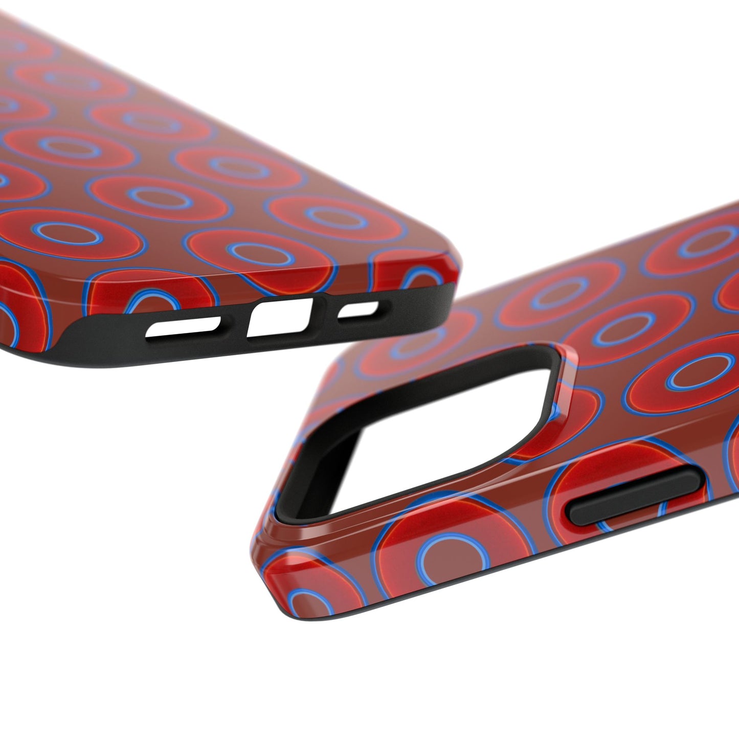 Impact-Resistant Lumpy Donut Case - red vivid donut print w/burnt umber background